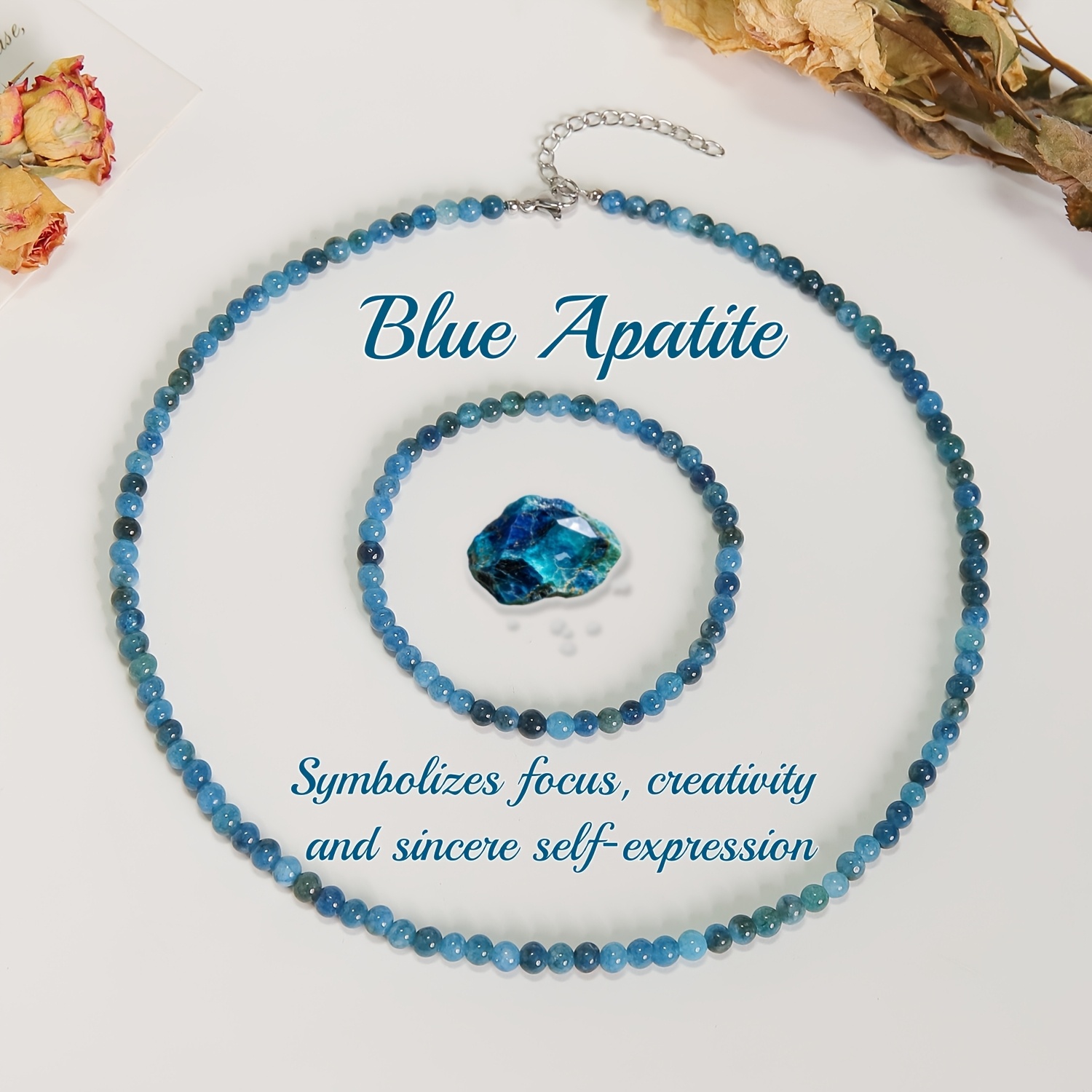 2pcs Bohemian Natural Stone Jewelry Set, Necklace & Bracelet